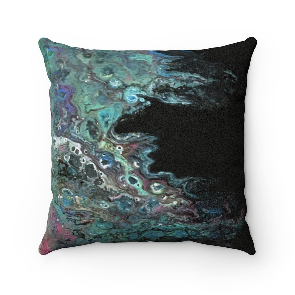 Abstract Teal Green Black Faux Suede Square Pillow