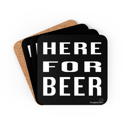 Here for Beer Corkwood Coaster Set of 4