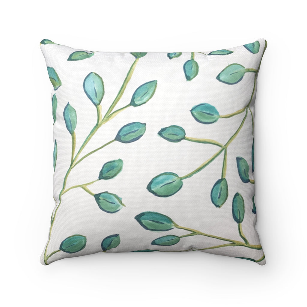 Eucalyptus Leaf Watercolor Printed Spun Polyester Square Pillow