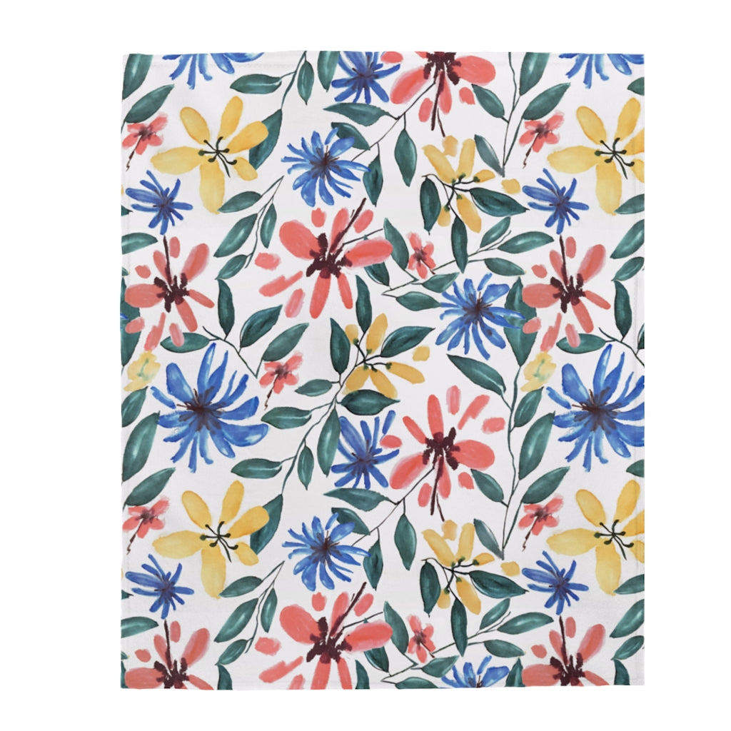 Watercolor Floral Printed Velveteen Plush Blanket