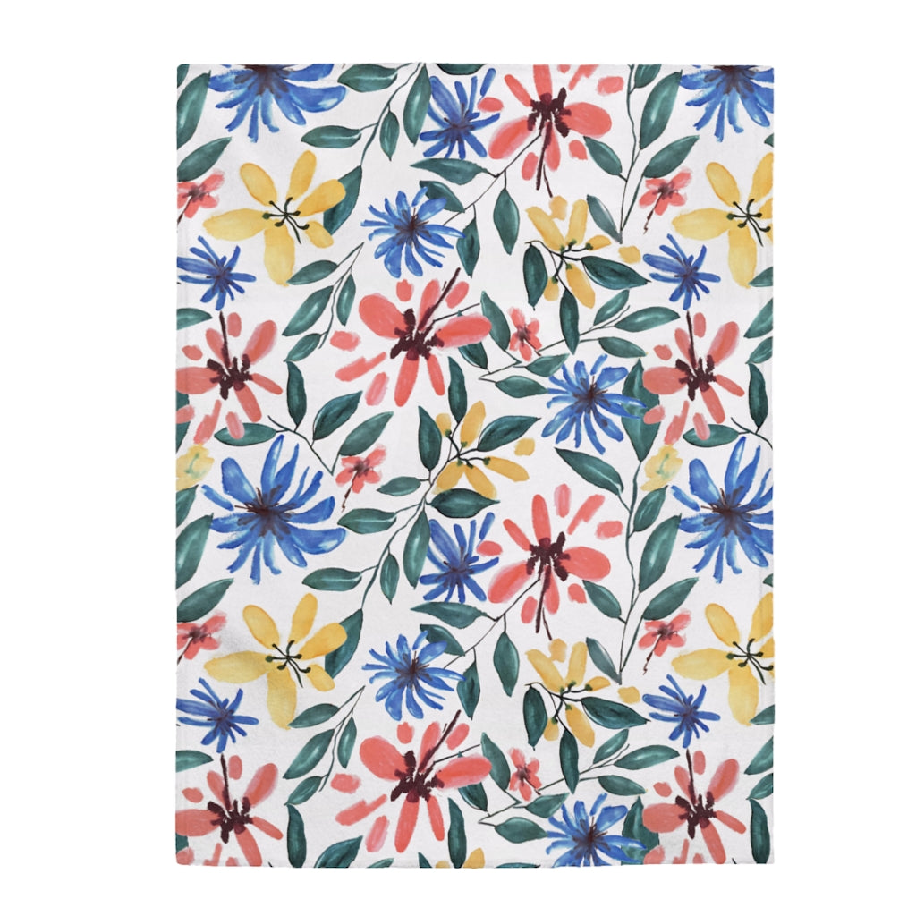 Watercolor Floral Printed Velveteen Plush Blanket