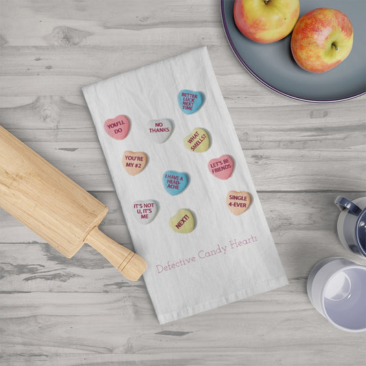 Defective Candy Hearts Tea Towel