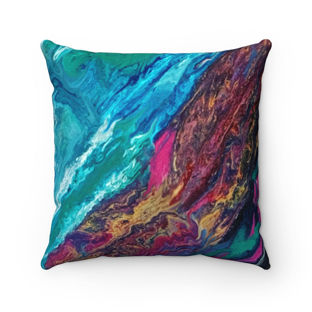 Abstract Blue Teal and Red Burgundy Faux Suede Square Pillow