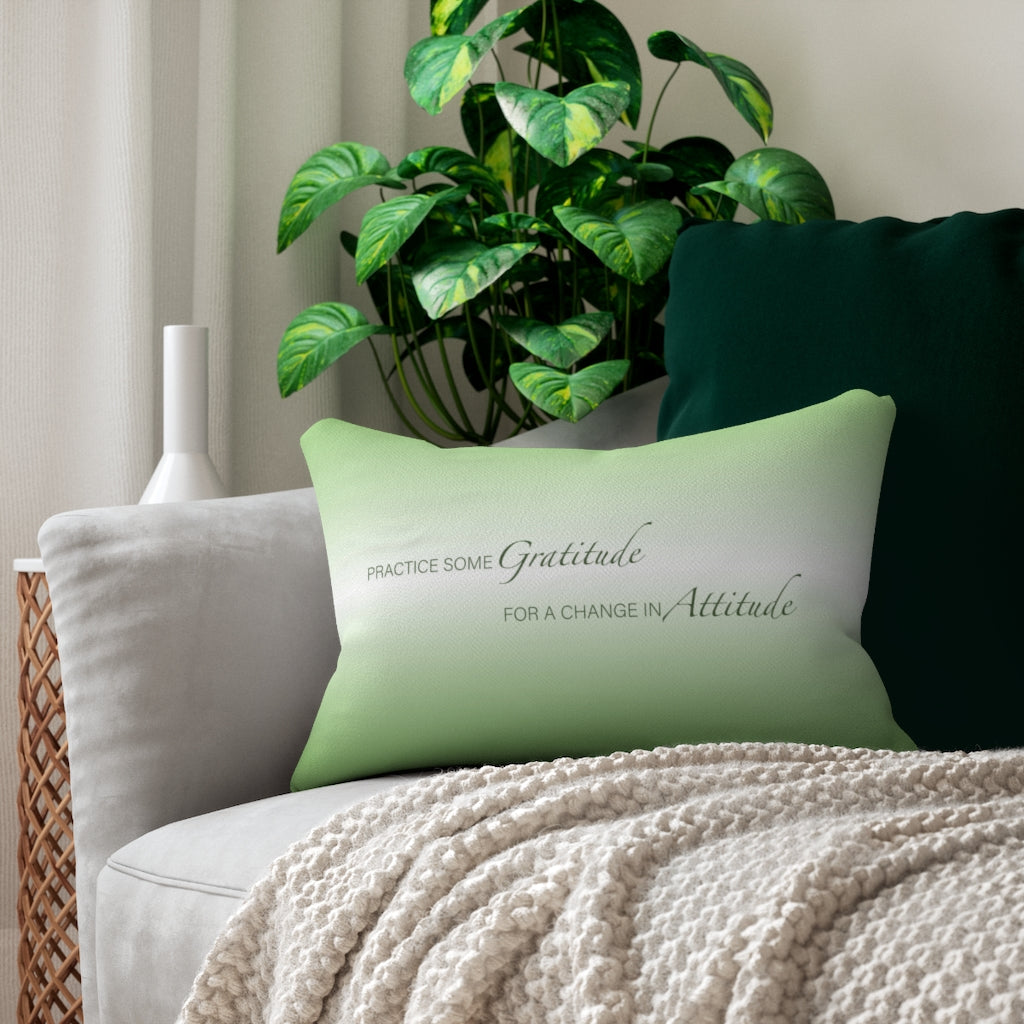 Gratitude Attitude GREEN Spun Polyester Lumbar Pillow 14"x20"