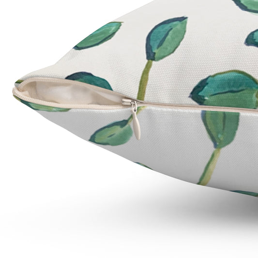 Eucalyptus Leaf Watercolor Printed Spun Polyester Square Pillow