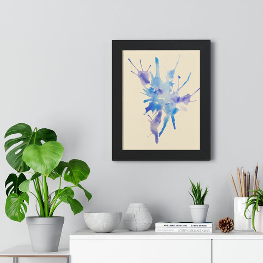 Watercolor Splatter Abstract Blue Purple Framed Vertical Poster