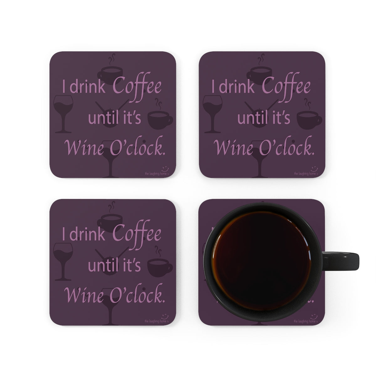 Coffee Until Wine Corkwood Coaster Set of 4
