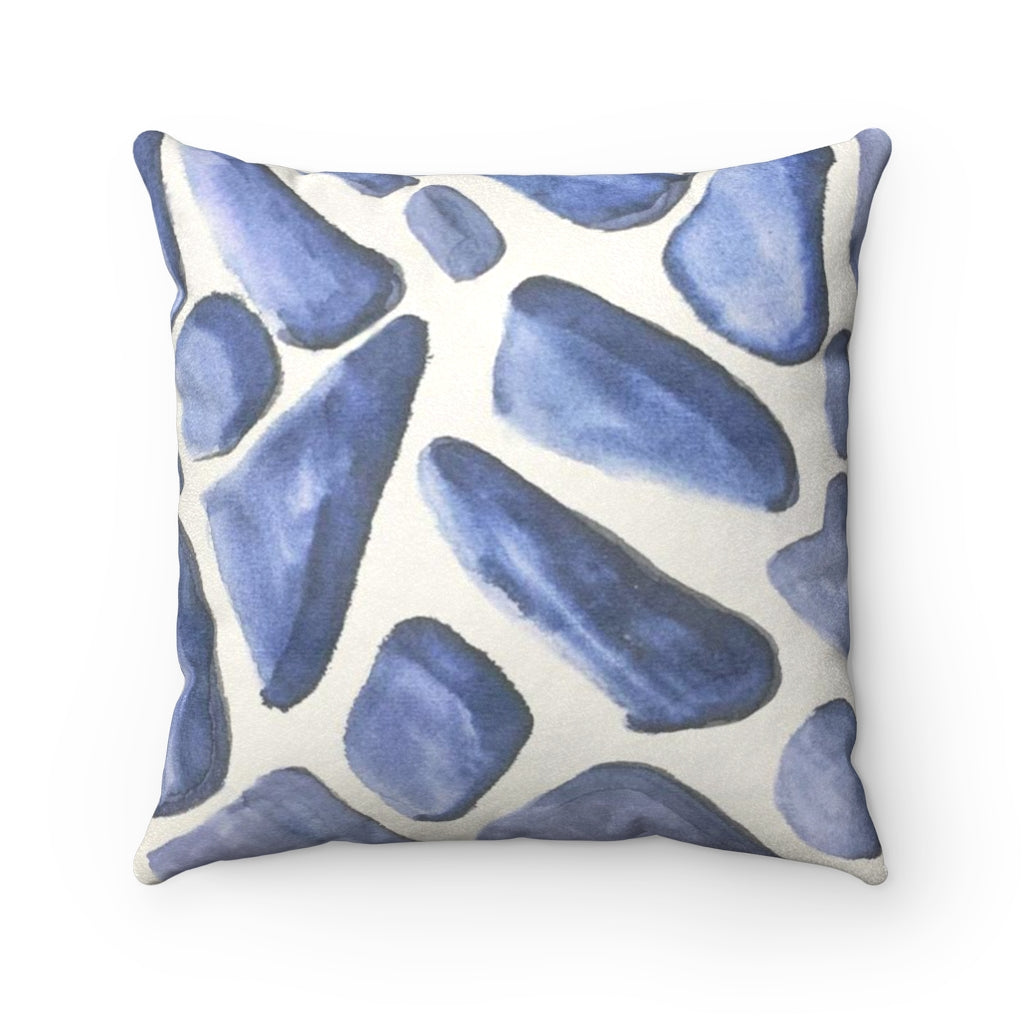 Blue Giraffe Watercolor Faux Suede Square Pillow