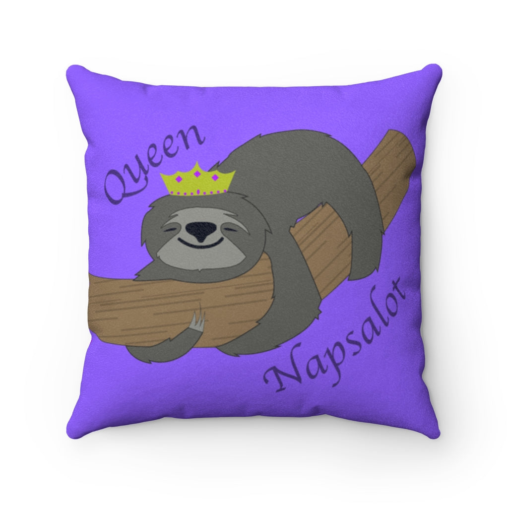 Queen Napsalot PURPLE Sloth Faux Suede Square Pillow