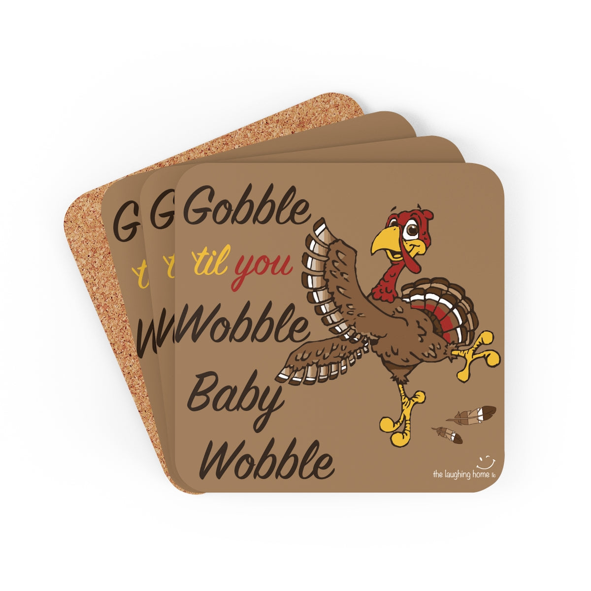Gobble Til you Wobble Corkwood Coaster Set 4pc