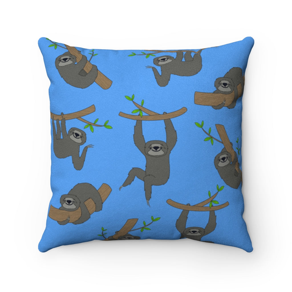 Relax Sloth BLUE Faux Suede Square Pillow
