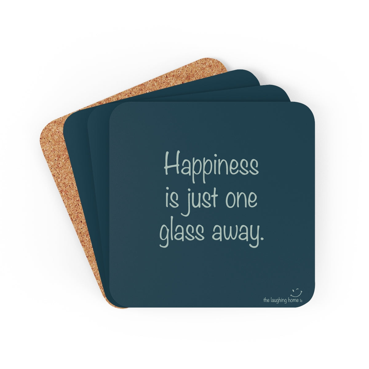 Happiness is just one glass away Corkwood Coaster Set of 4