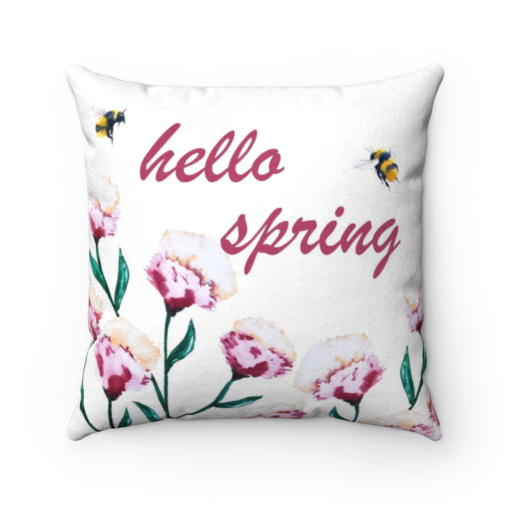 Hello Spring Faux Suede Square Pillow