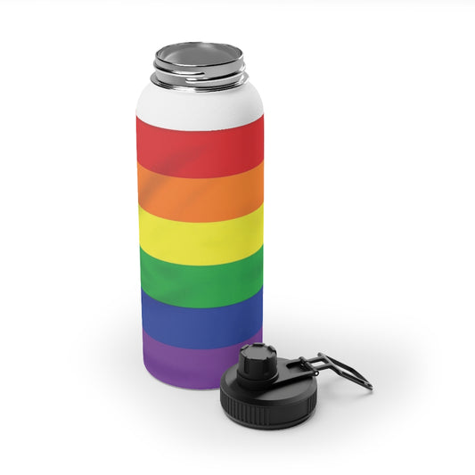Rainbow Stripe Stainless Steel Water Bottle, Sports Lid