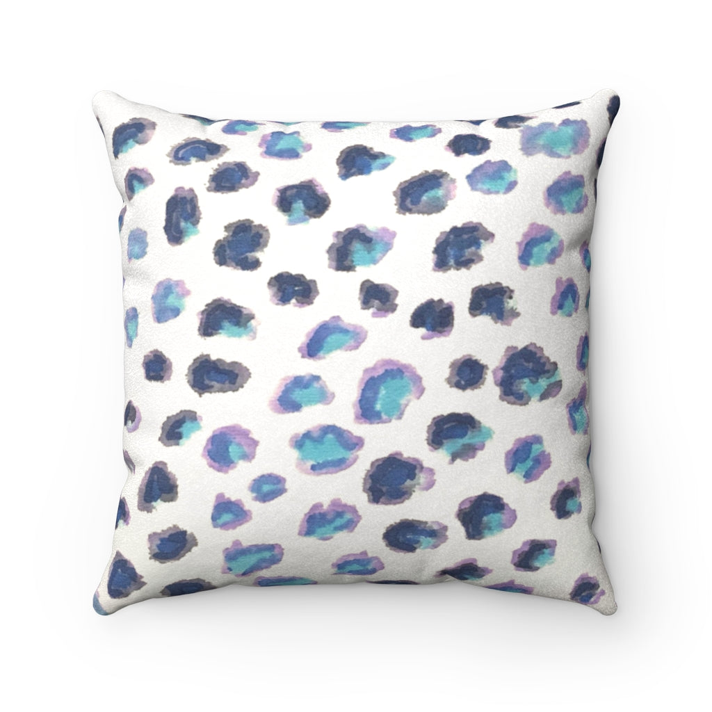 Blue Cheetah Faux Suede Square Pillow