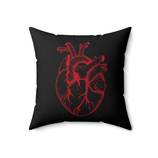 Red - Black Human Heart Halloween Faux Suede Square Pillow - 2 sided
