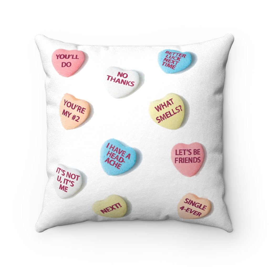 Defective Candy Hearts Faux Suede Square Pillow