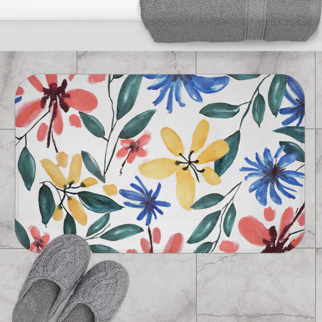 Watercolor Floral Printed Bath Mat