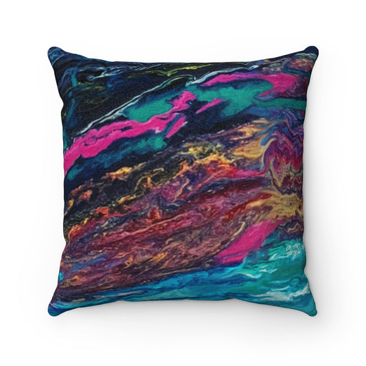 Abstract Blue Teal and Red Burgundy Faux Suede Square Pillow