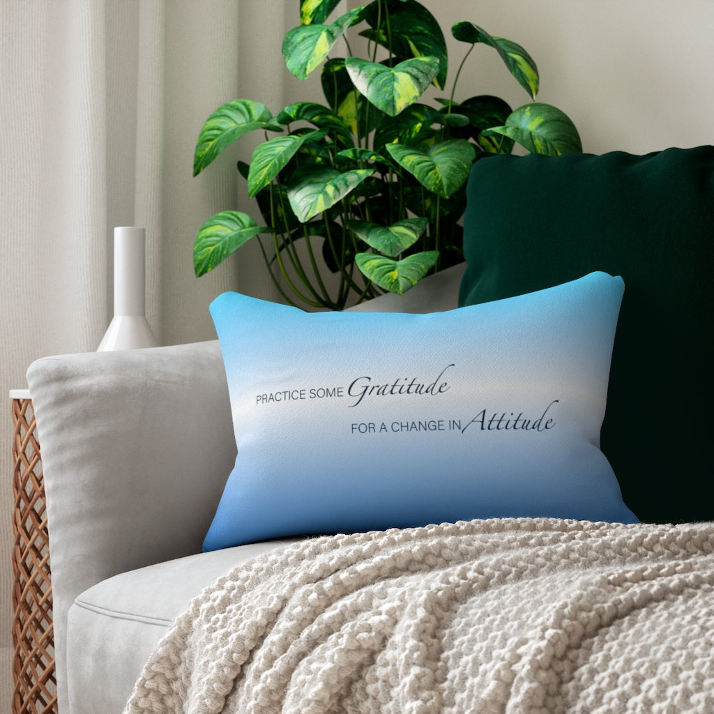 Gratitude Attitude BLUE Spun Polyester Lumbar Pillow 14"x20"