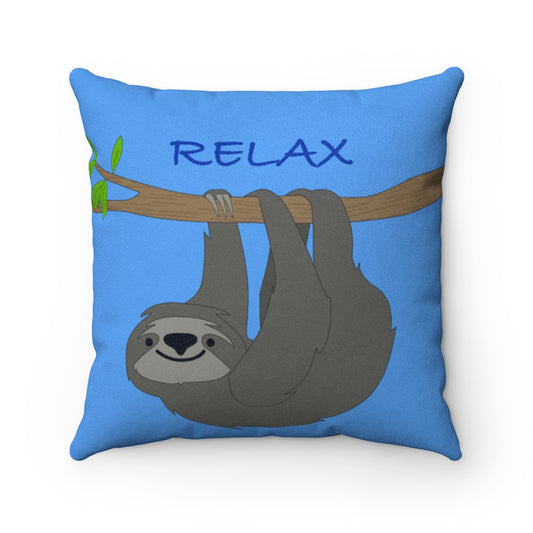 Relax Sloth BLUE Faux Suede Square Pillow
