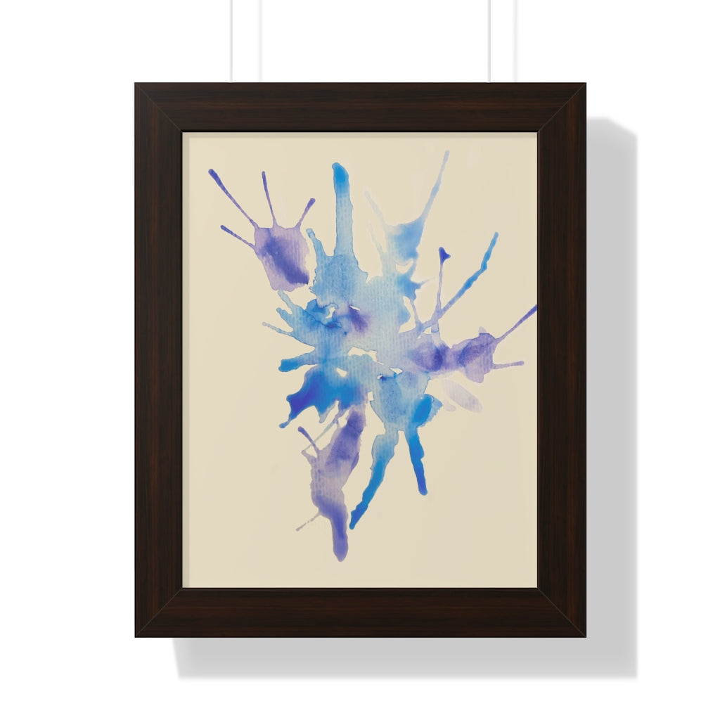 Watercolor Splatter Abstract Blue Purple Framed Vertical Poster
